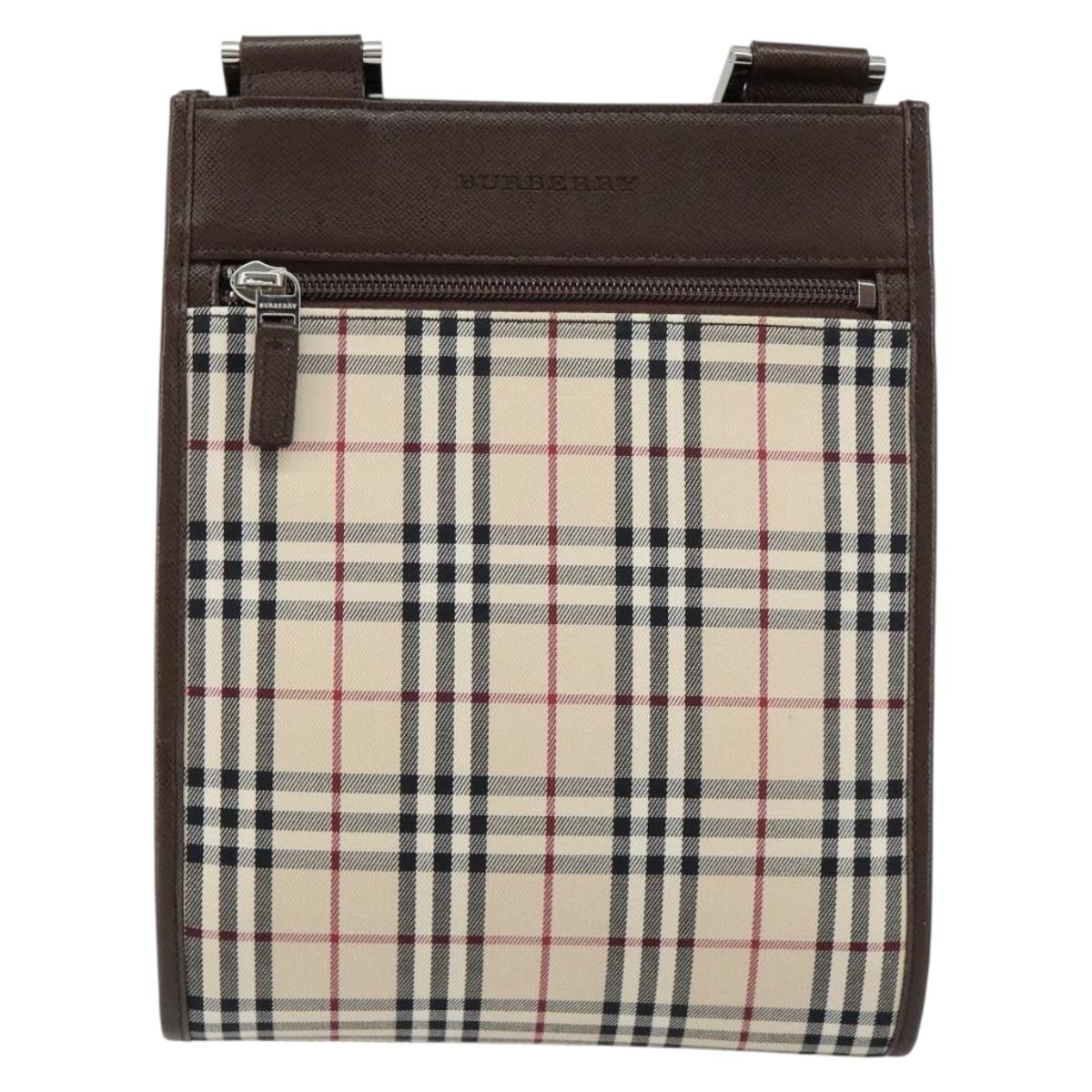 BURBERRY Nova Check Shoulder Bag Canvas Beige Silver Auth ka069