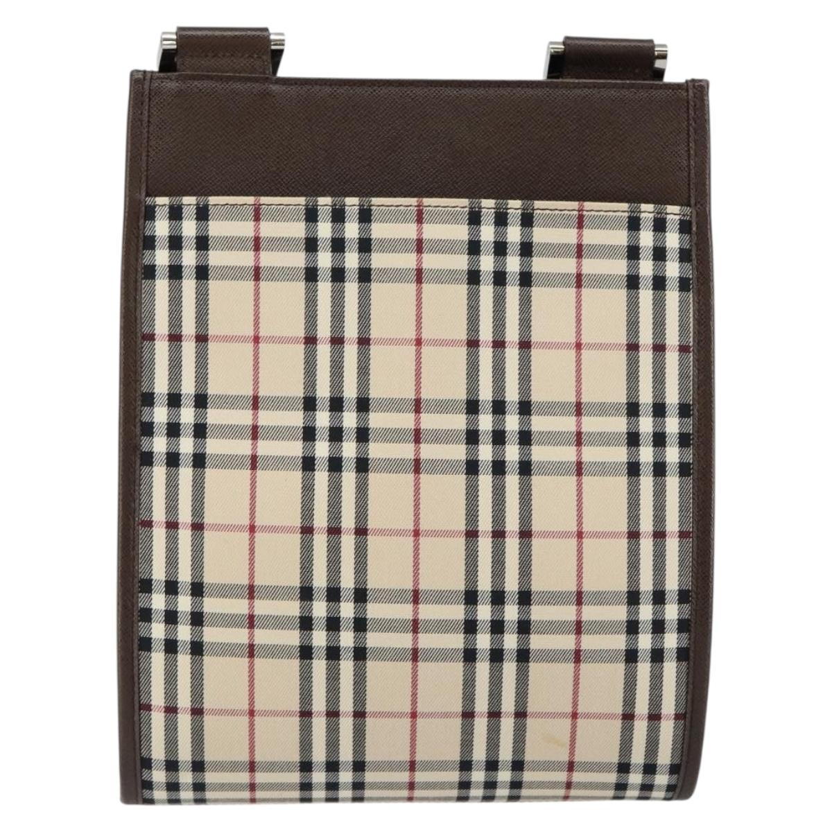 BURBERRY Nova Check Shoulder Bag Canvas Beige Silver Auth ka069