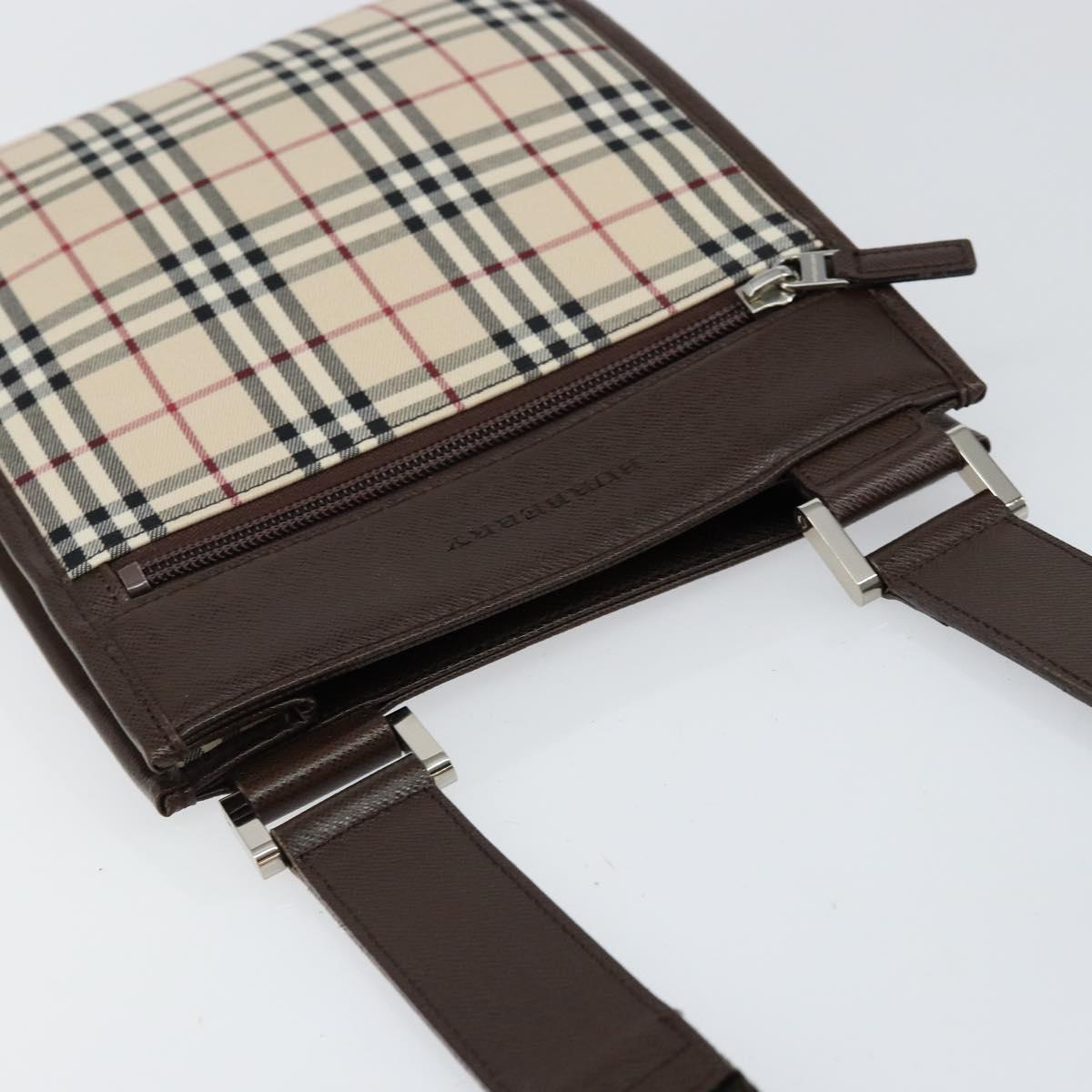 BURBERRY Nova Check Shoulder Bag Canvas Beige Silver Auth ka069