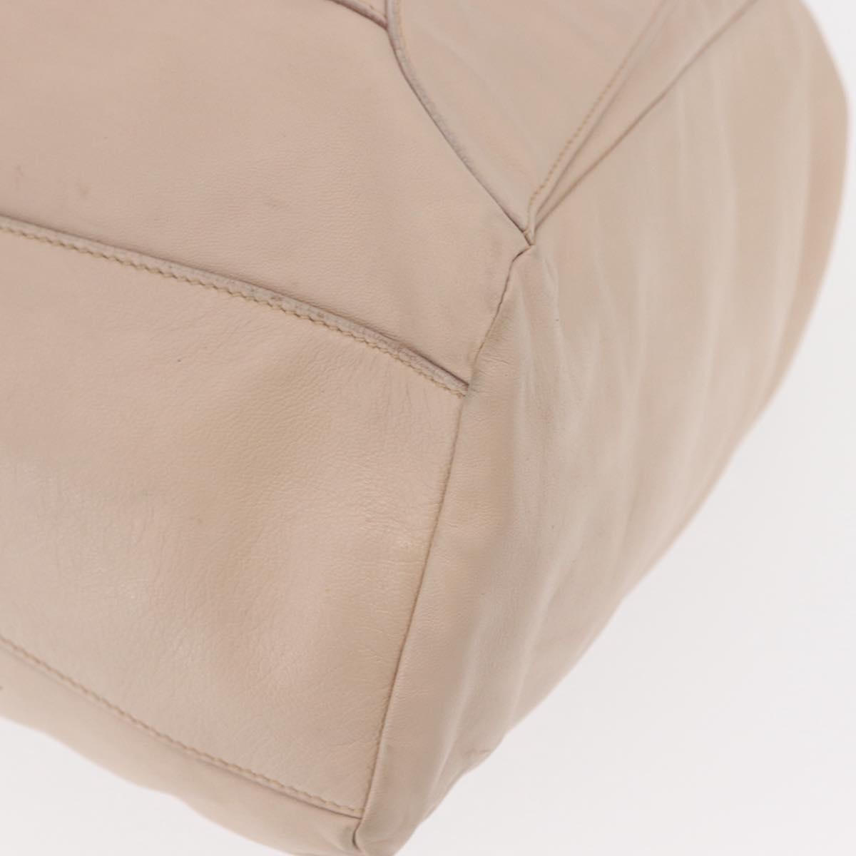 PRADA Shoulder Bag Leather Beige Silver Auth ka071