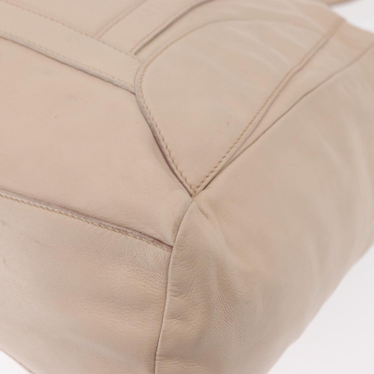 PRADA Shoulder Bag Leather Beige Silver Auth ka071