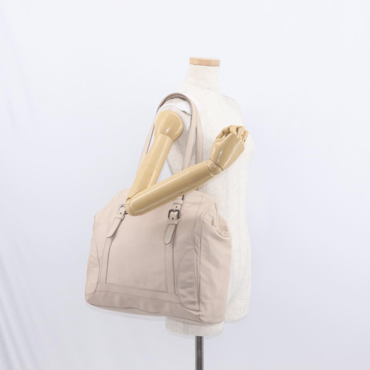 PRADA Shoulder Bag Leather Beige Silver Auth ka071