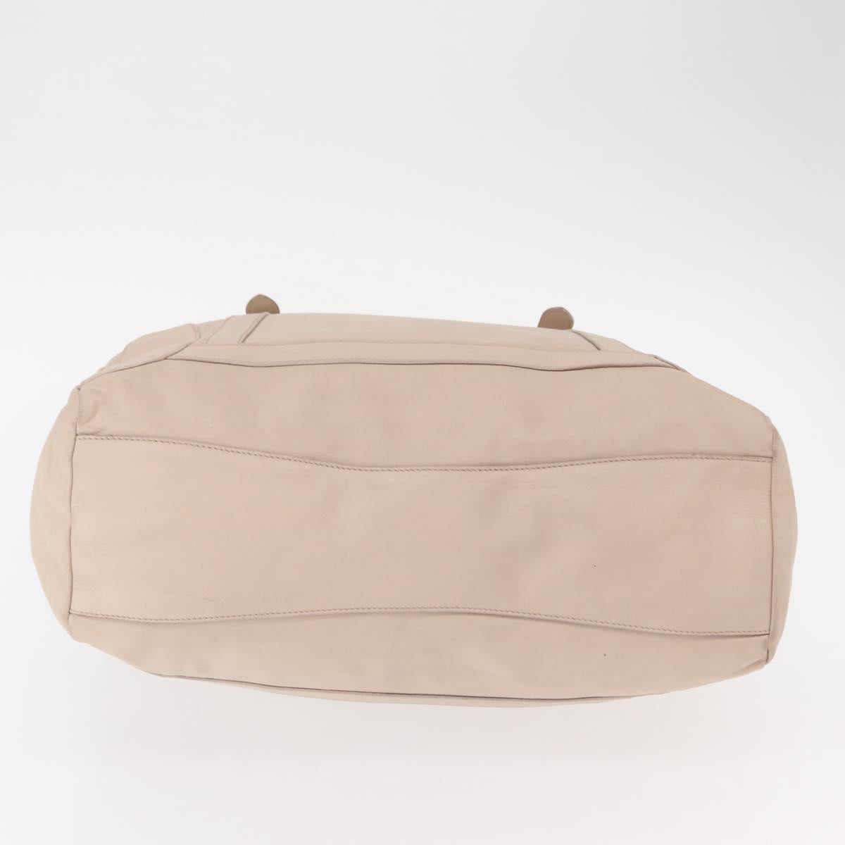 PRADA Shoulder Bag Leather Beige Silver Auth ka071