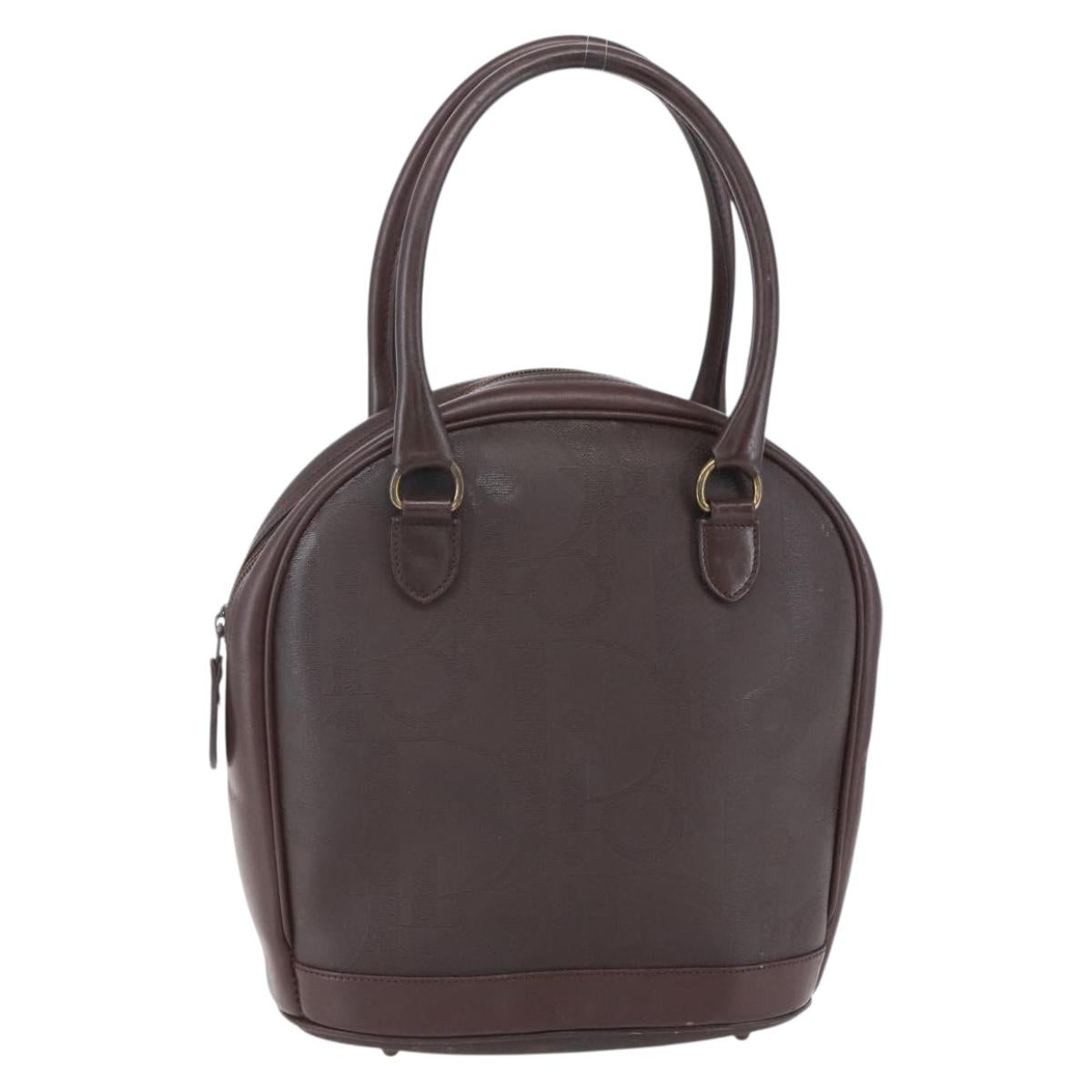 Christian Dior Trotter Canvas Hand Bag PVC Brown Gold Auth ka074