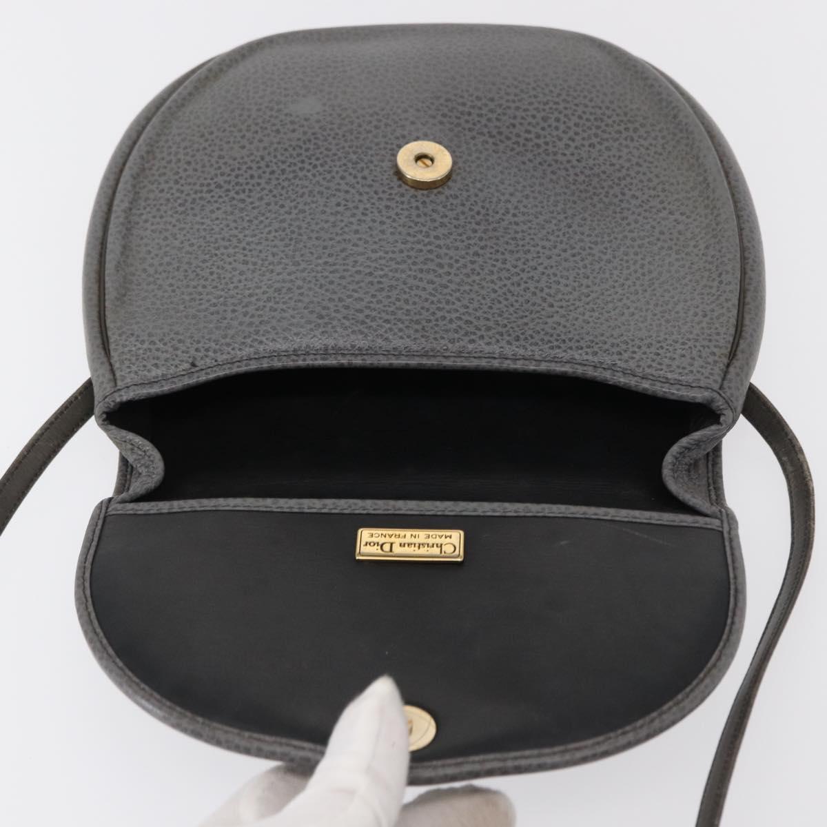 Christian Dior Shoulder Bag Leather Gray Gold Auth ka078