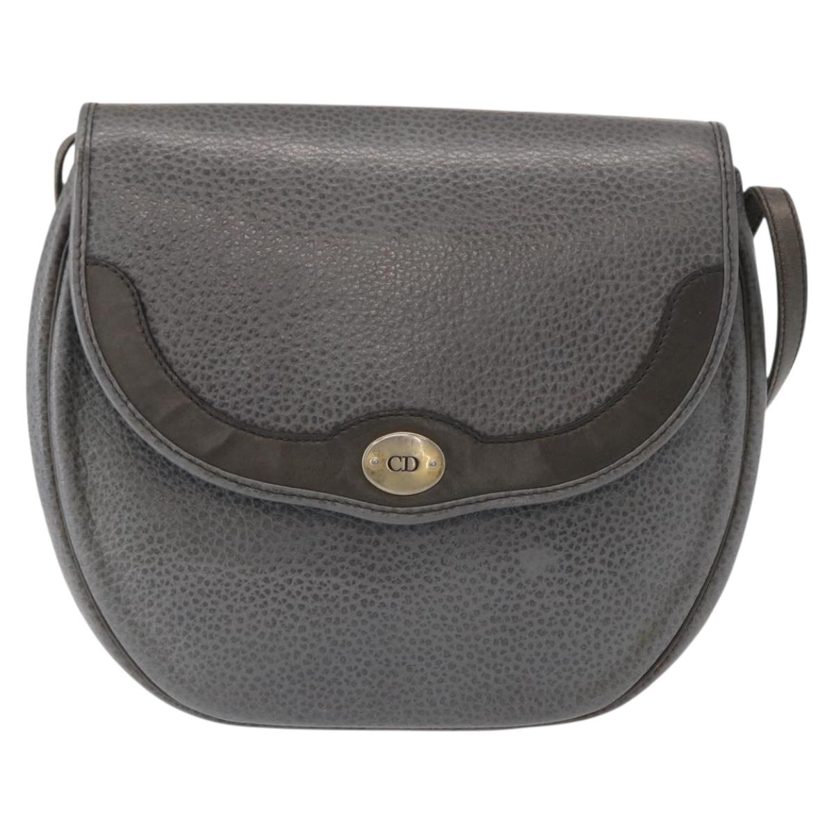 Christian Dior Shoulder Bag Leather Gray Gold Auth ka078
