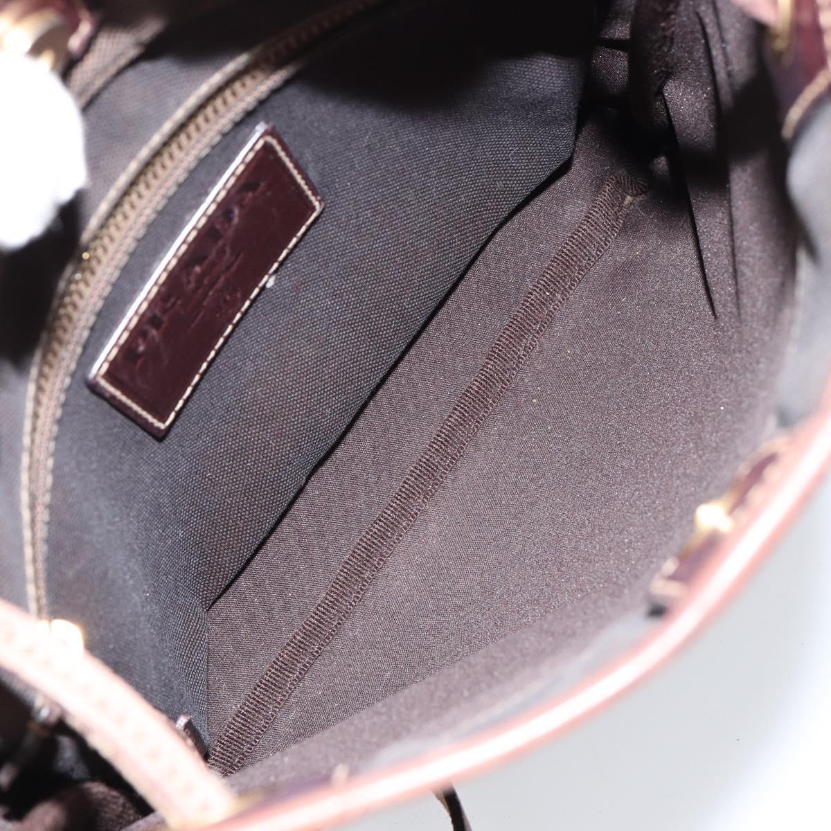 PRADA Shoulder Bag Canvas Dark Brown gold Auth ka080
