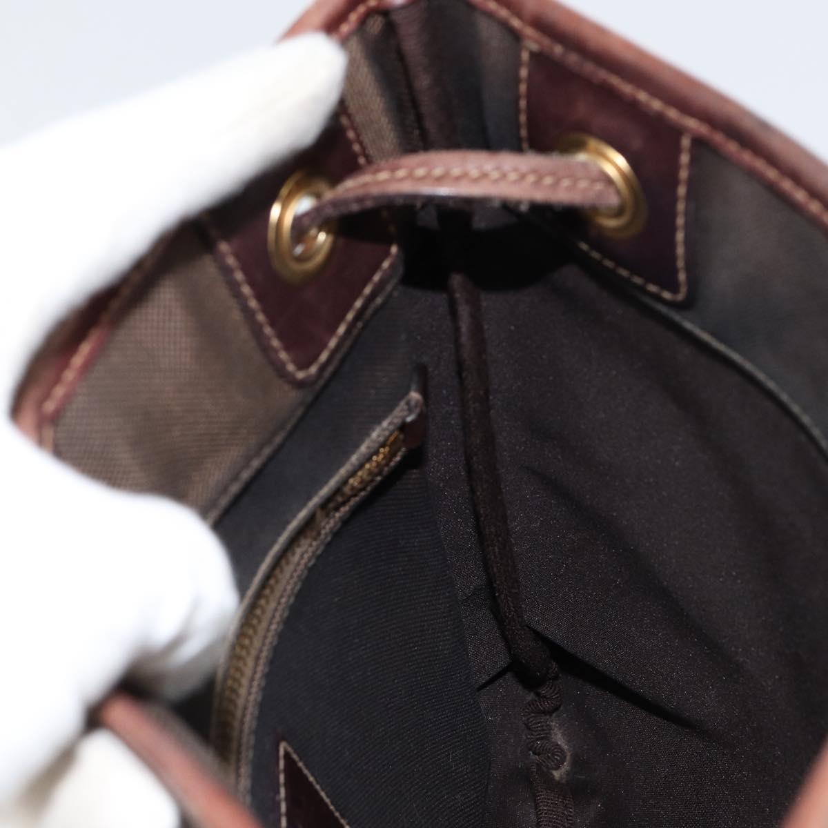 PRADA Shoulder Bag Canvas Dark Brown gold Auth ka080