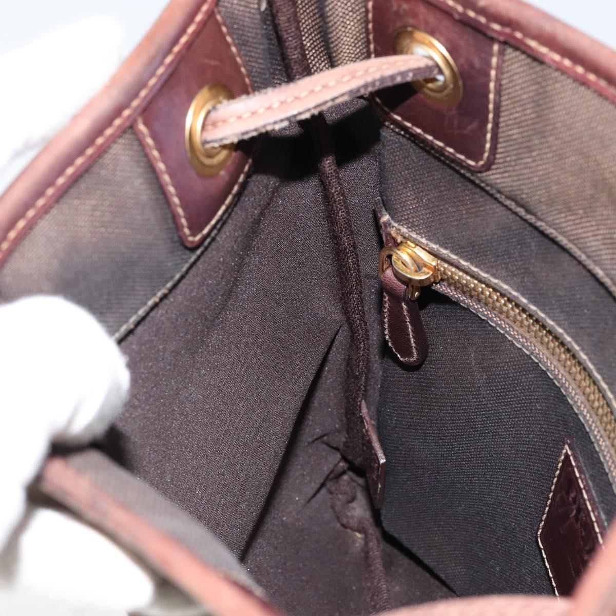 PRADA Shoulder Bag Canvas Dark Brown gold Auth ka080