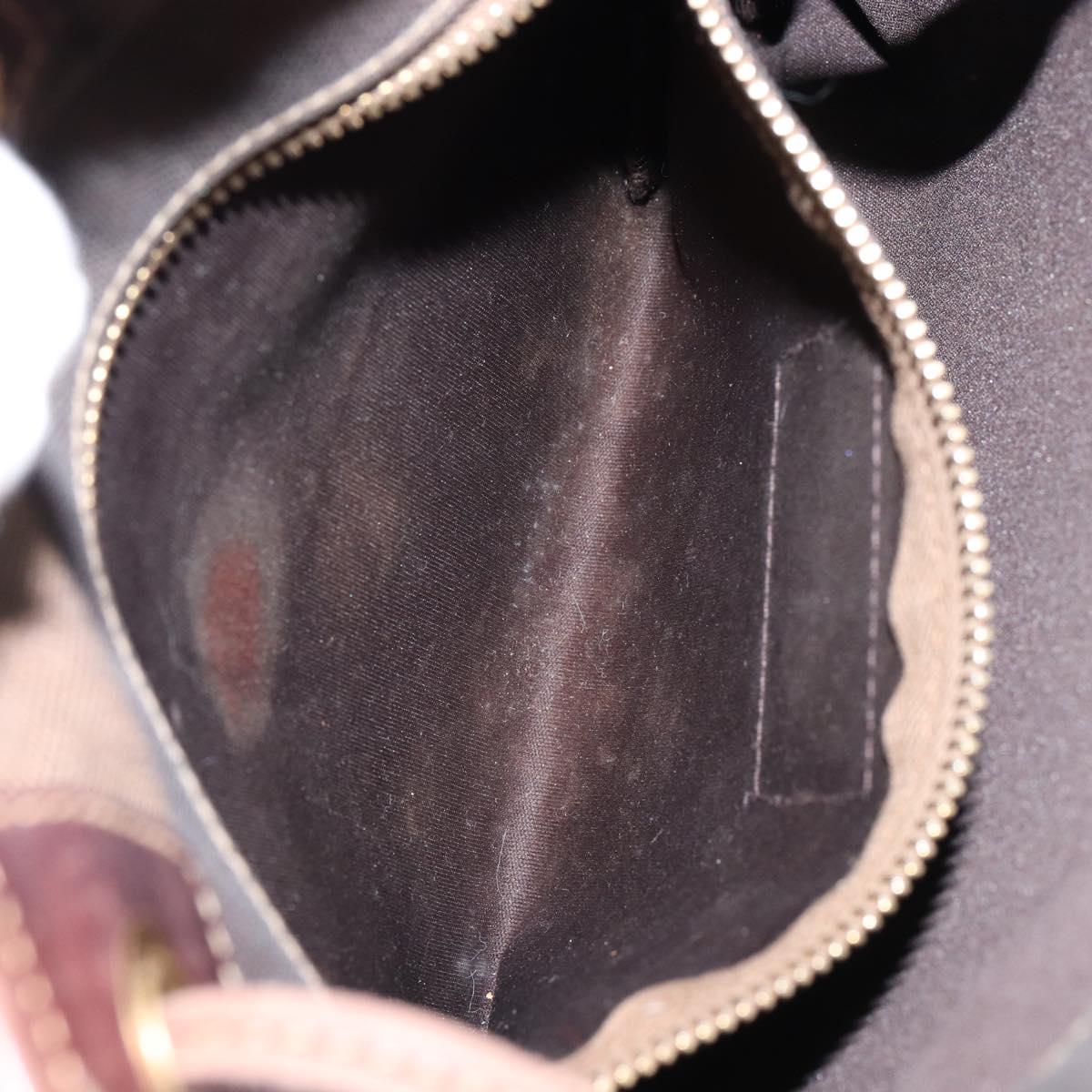 PRADA Shoulder Bag Canvas Dark Brown gold Auth ka080