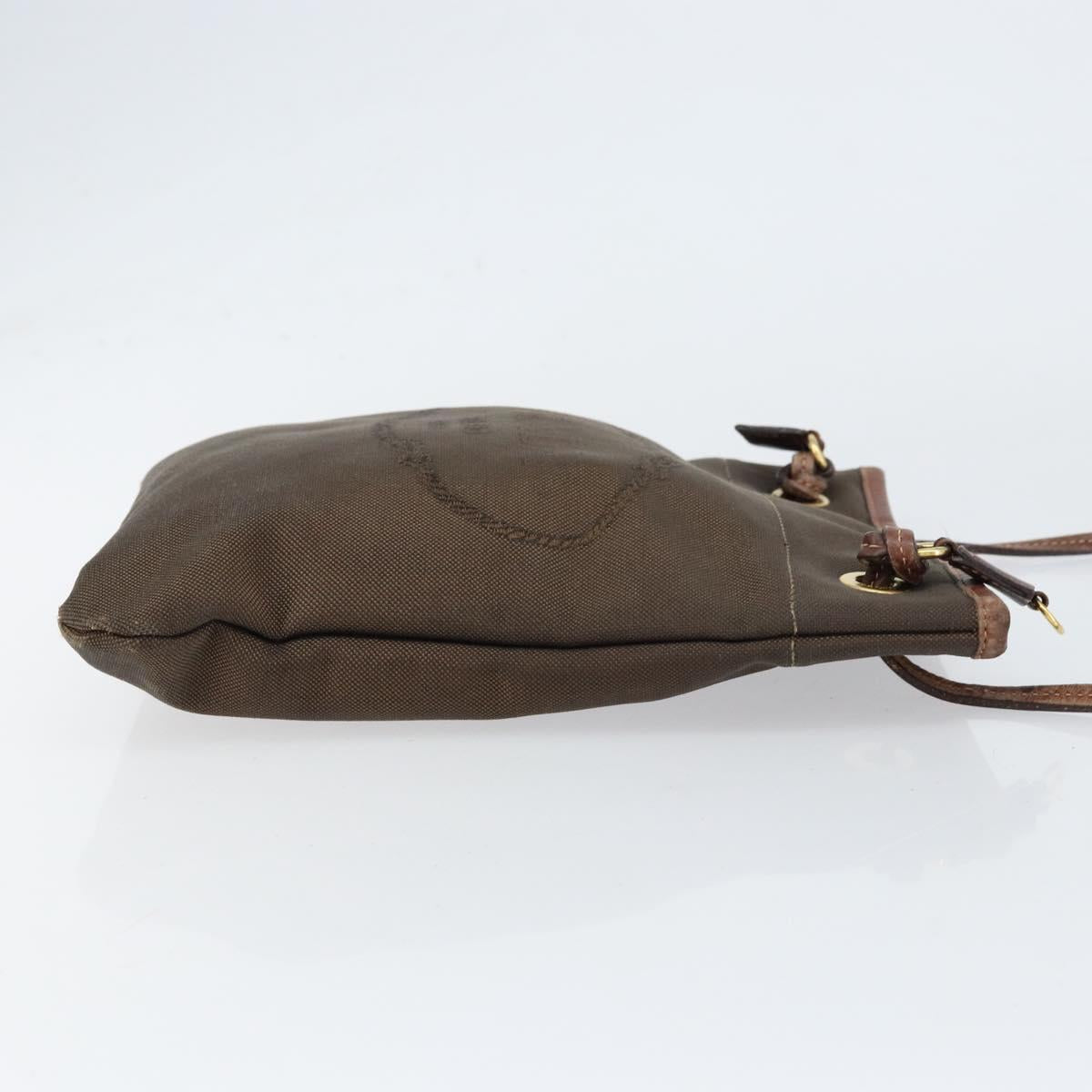 PRADA Shoulder Bag Canvas Dark Brown gold Auth ka080