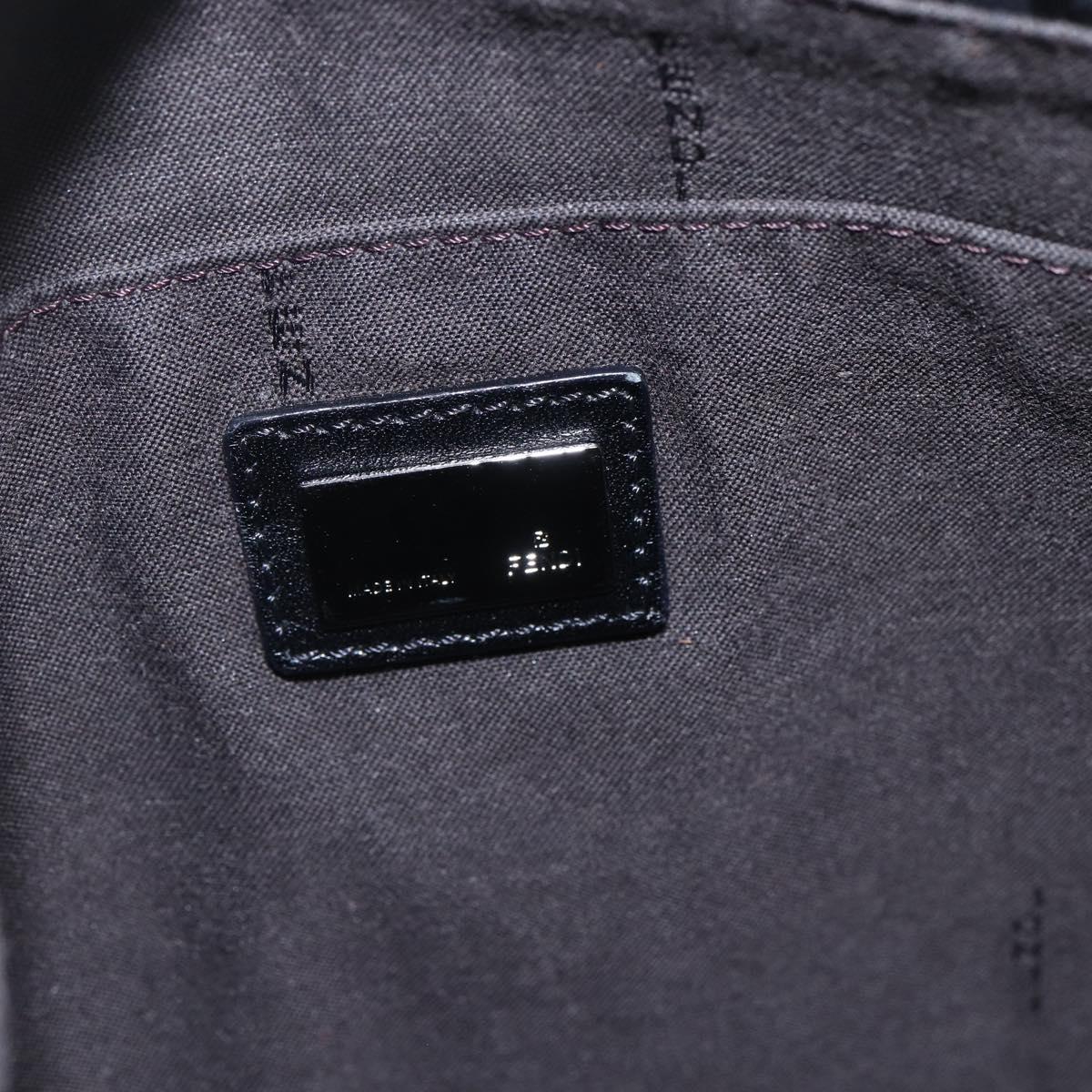 FENDI Zucchino Canvas Shoulder Bag Black Silver Auth ka081