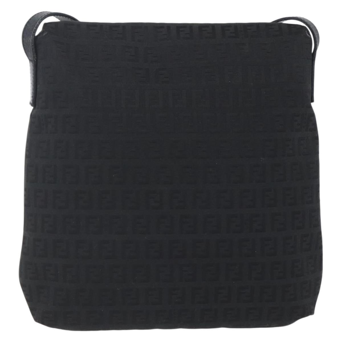 FENDI Zucchino Canvas Shoulder Bag Black Silver Auth ka081