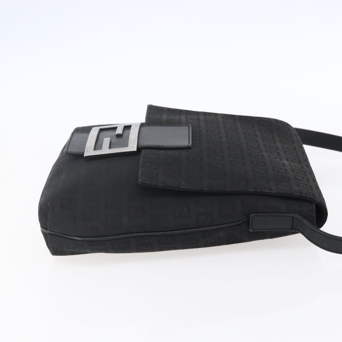 FENDI Zucchino Canvas Shoulder Bag Black Silver Auth ka081