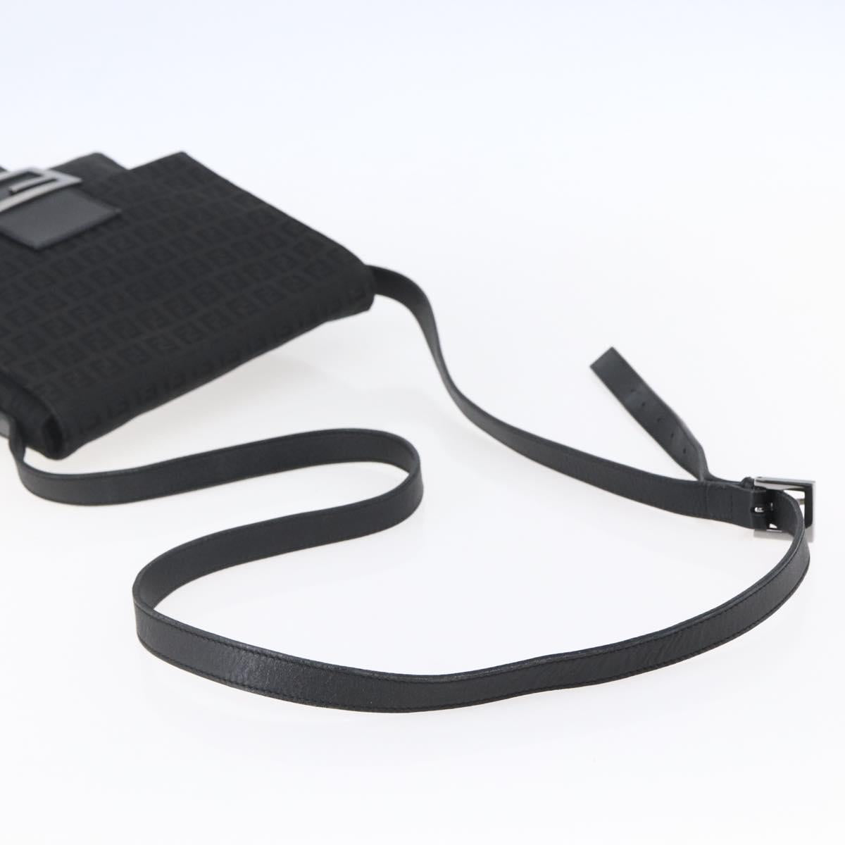 FENDI Zucchino Canvas Shoulder Bag Black Silver Auth ka081