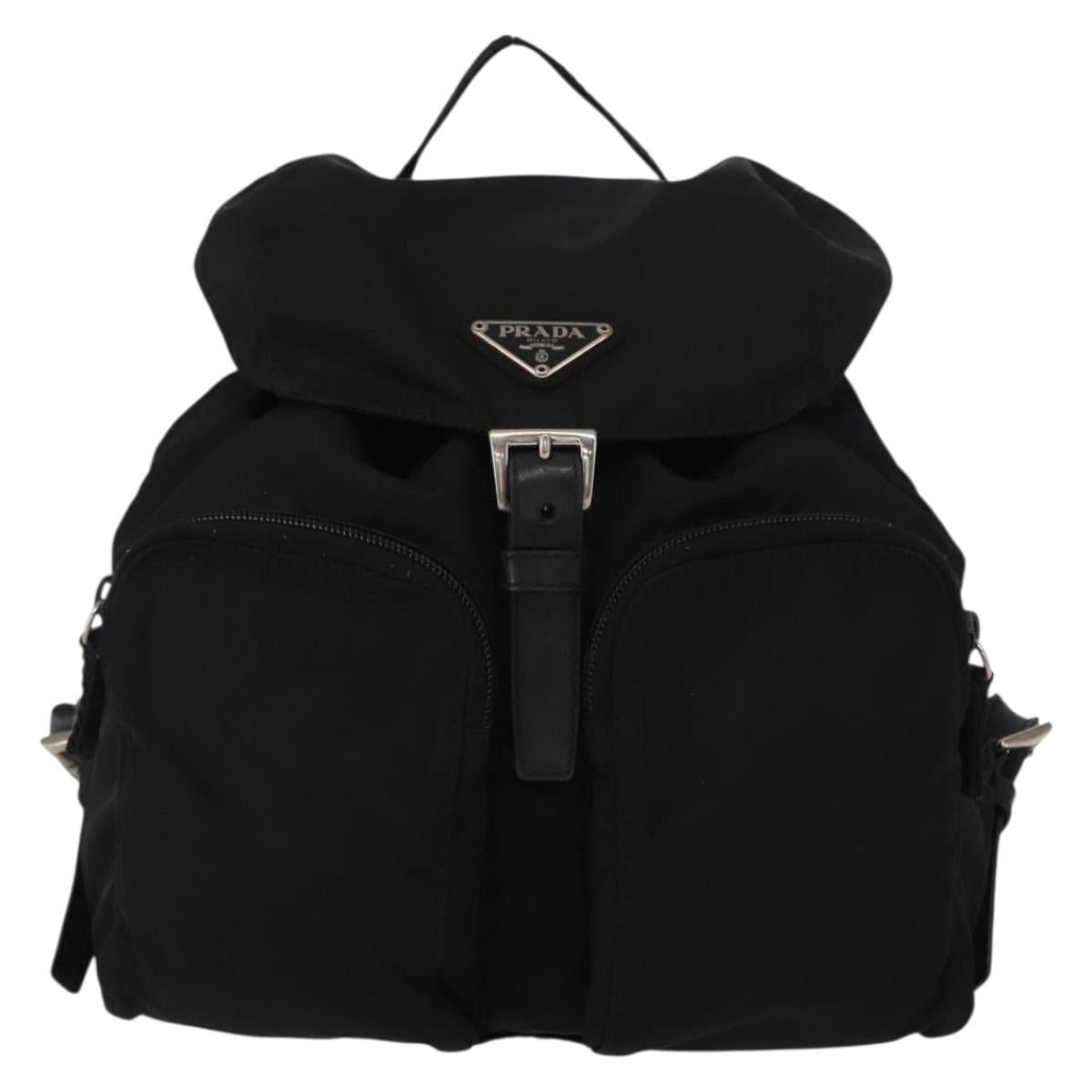 PRADA Backpack Nylon Black Silver Auth ka083