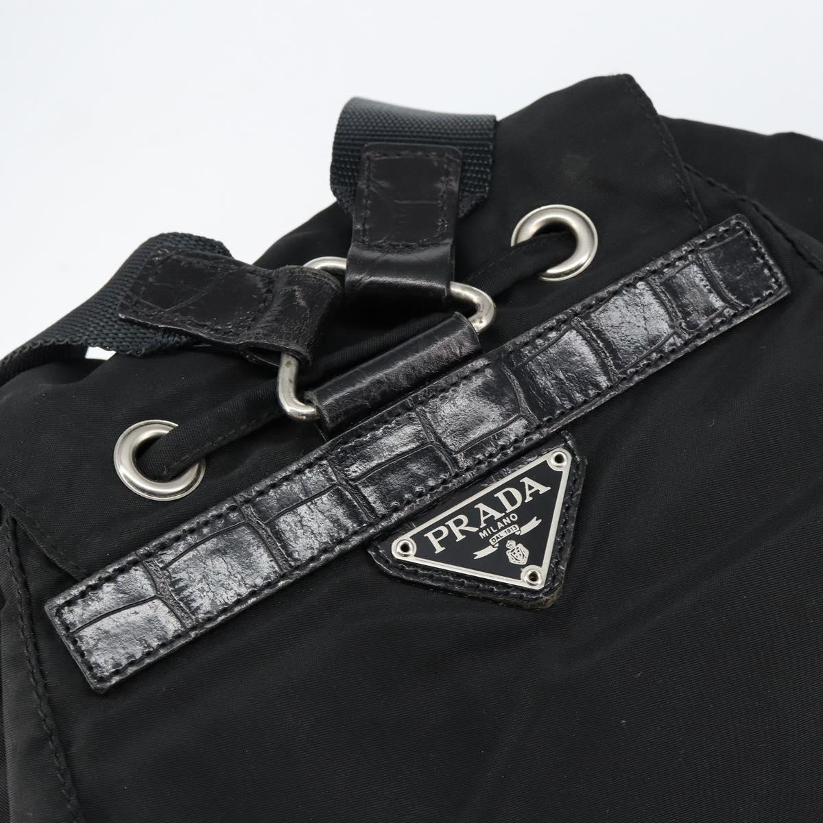 PRADA Embossing Backpack Nylon Black Silver Auth ka084