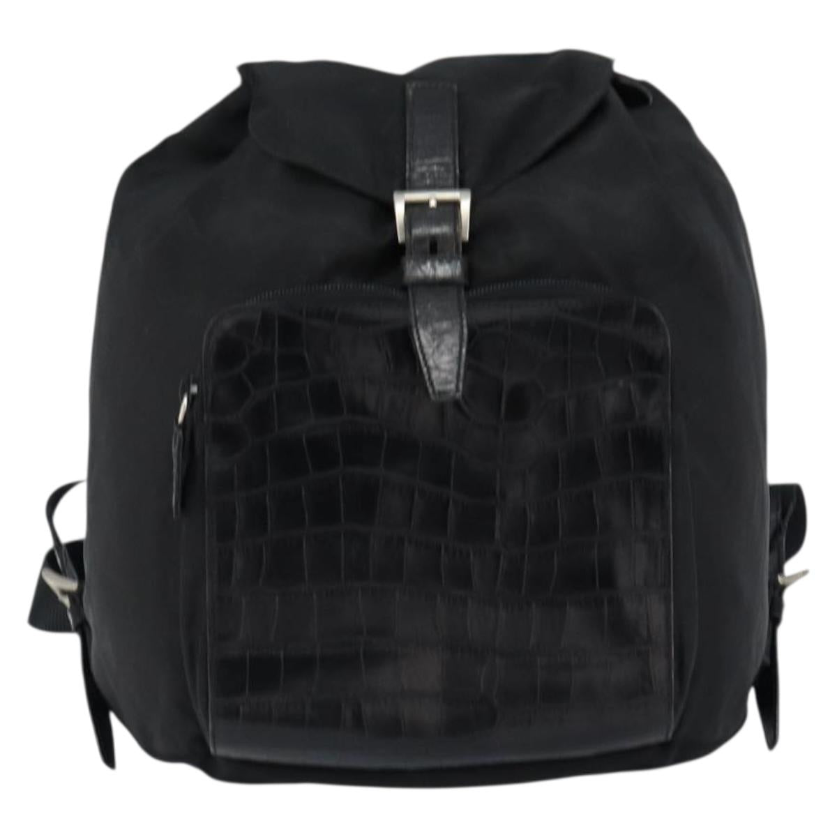 PRADA Embossing Backpack Nylon Black Silver Auth ka084