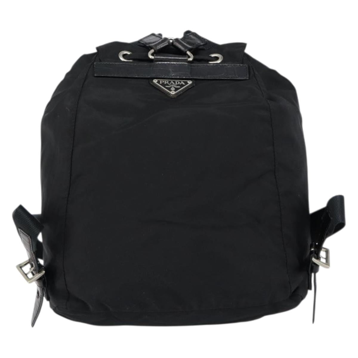 PRADA Embossing Backpack Nylon Black Silver Auth ka084