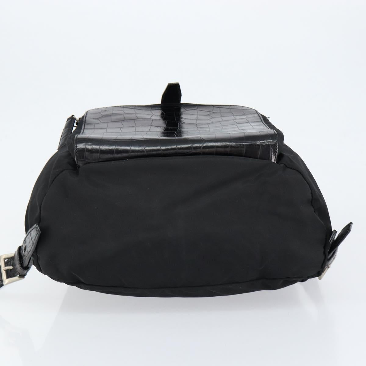 PRADA Embossing Backpack Nylon Black Silver Auth ka084