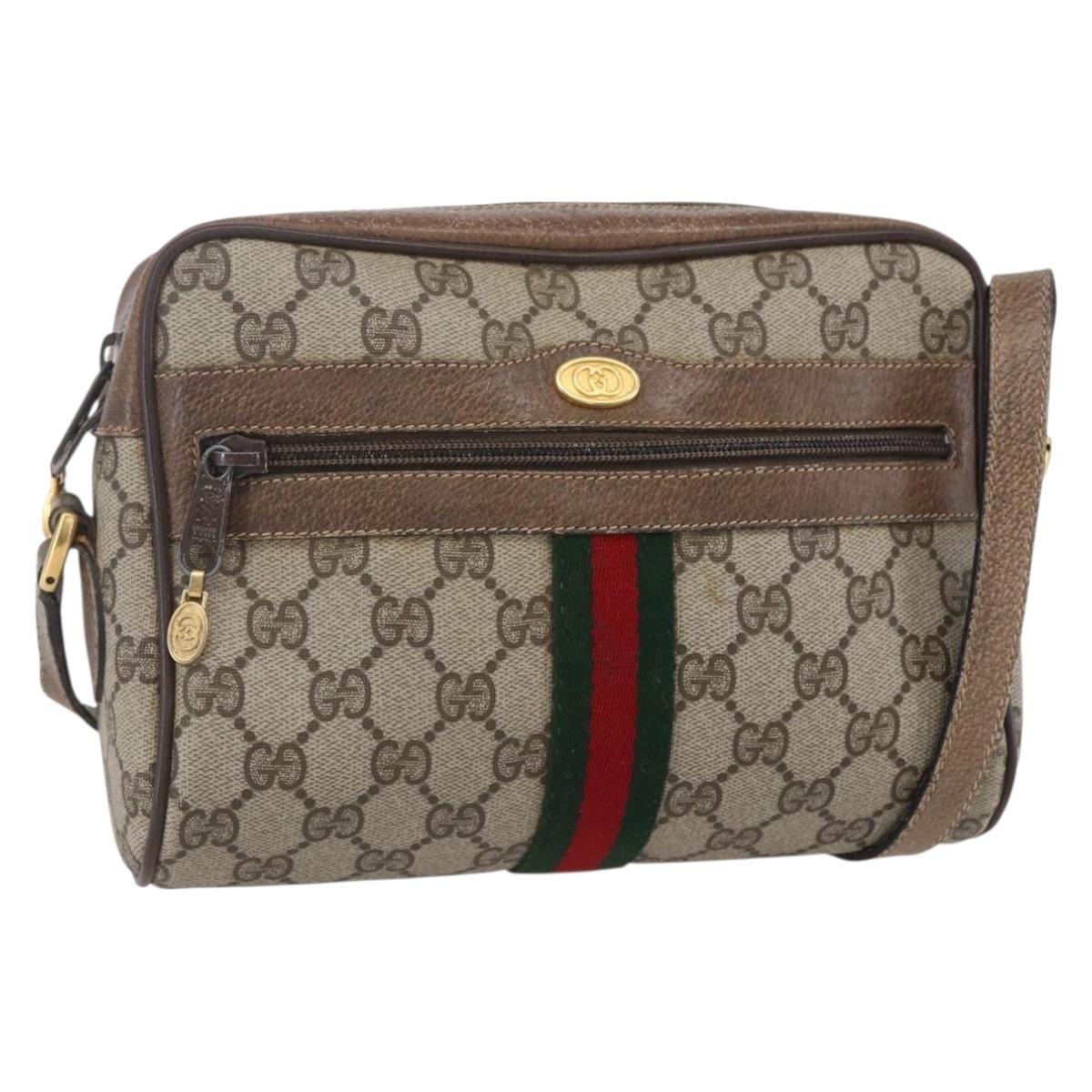 GUCCI GG Supreme Web Sherry Line Bag PVC Beige Gold 56 02 004 Auth ka088