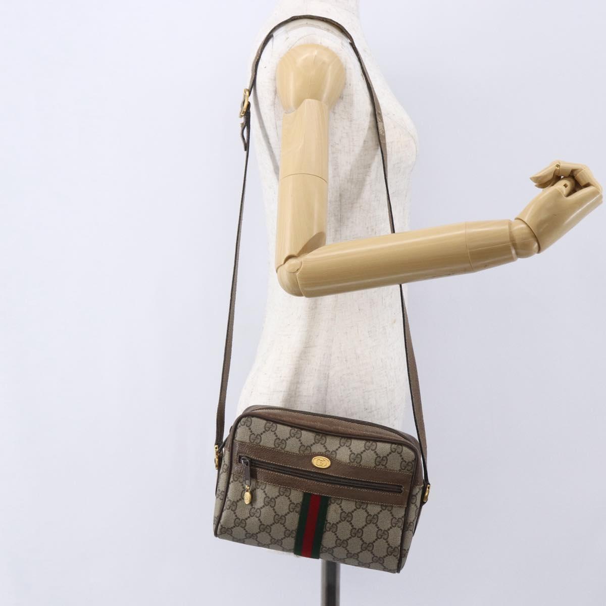 GUCCI GG Supreme Web Sherry Line Bag PVC Beige Gold 56 02 004 Auth ka088
