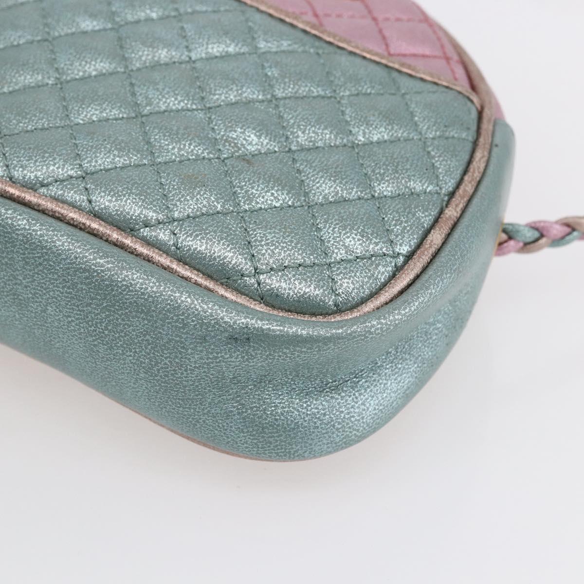 GUCCI Shoulder Bag Lamb Skin Light Blue Gold 534951 Auth ka093