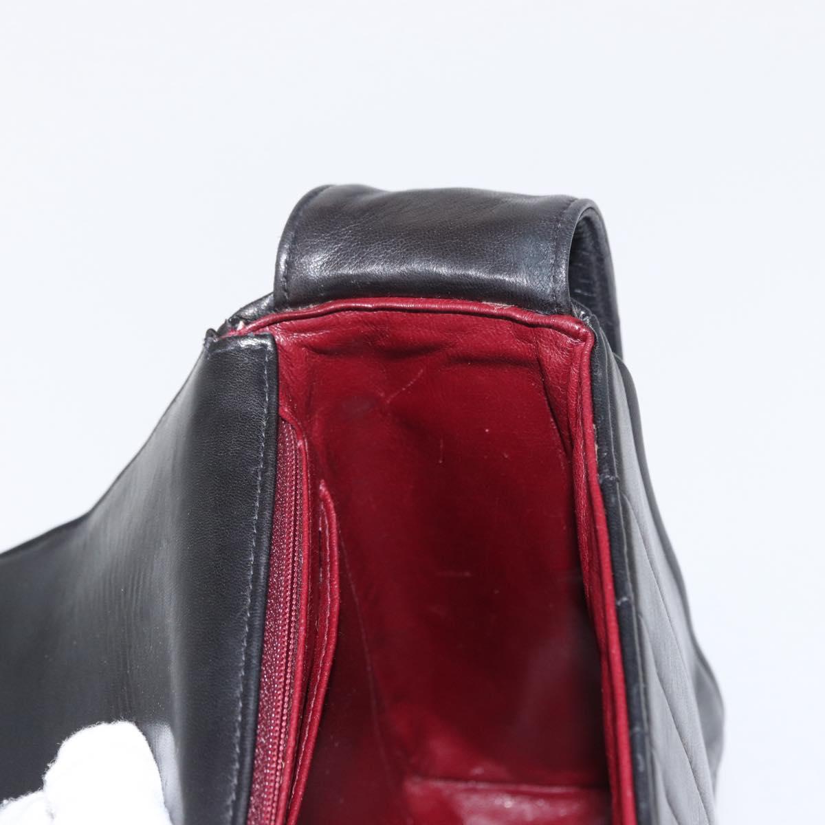 CHANEL New Mademoiselle Shoulder Bag Lamb Skin Black Silver CC Auth ka096V