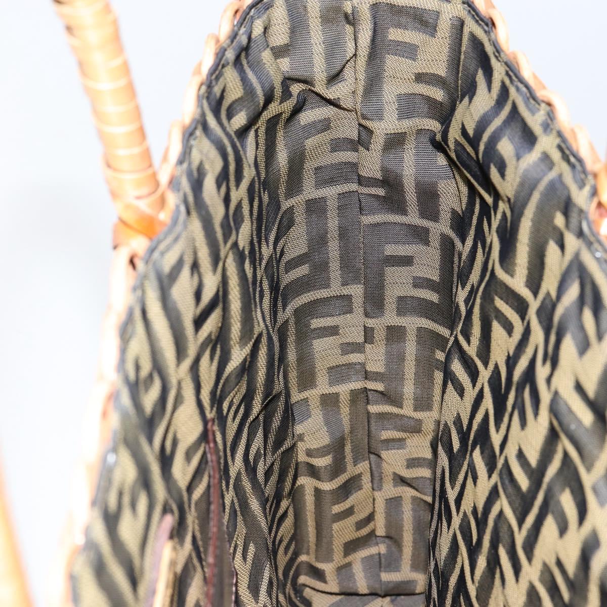 FENDI Hand Bag Rattan Brown Gold Auth ka098