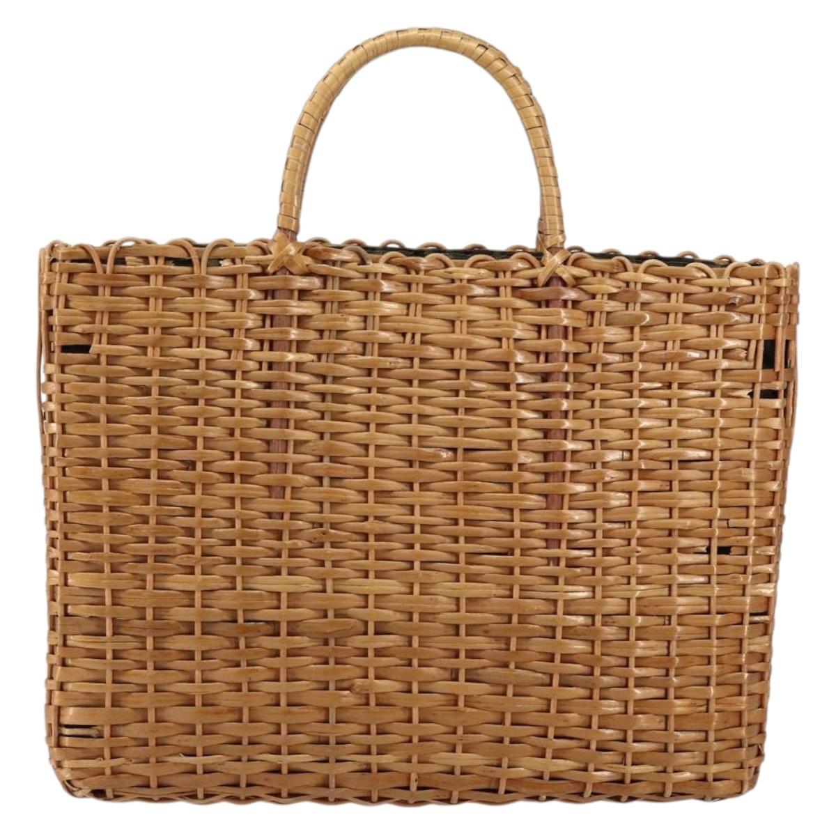 FENDI Hand Bag Rattan Brown Gold Auth ka098