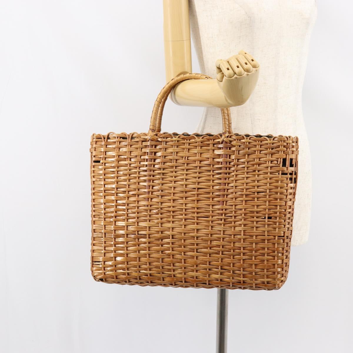 FENDI Hand Bag Rattan Brown Gold Auth ka098