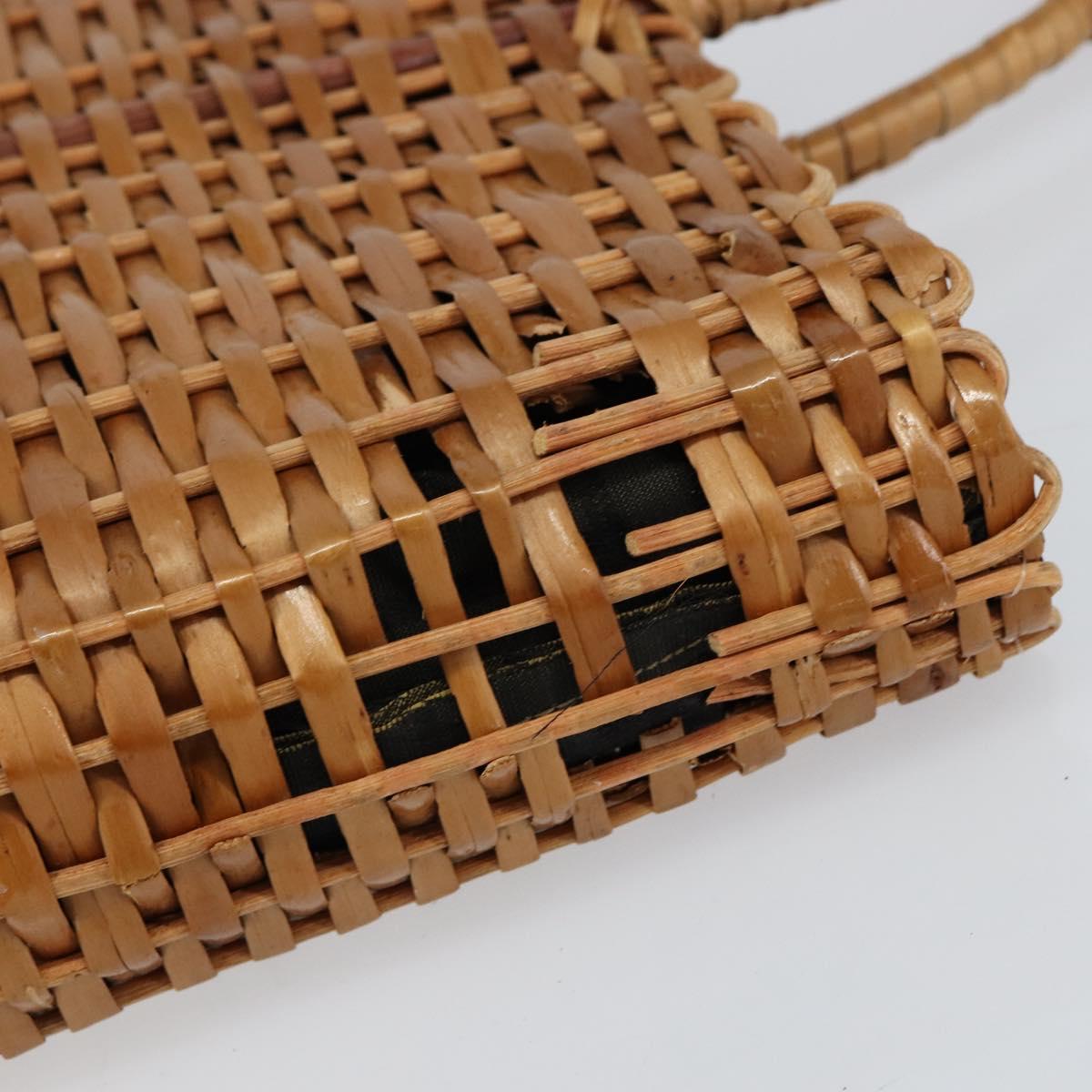 FENDI Hand Bag Rattan Brown Gold Auth ka098
