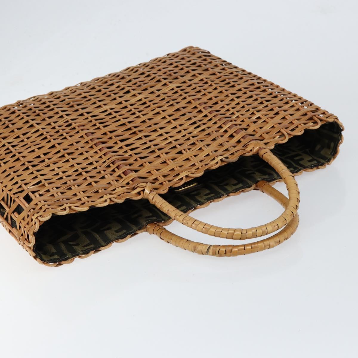 FENDI Hand Bag Rattan Brown Gold Auth ka098
