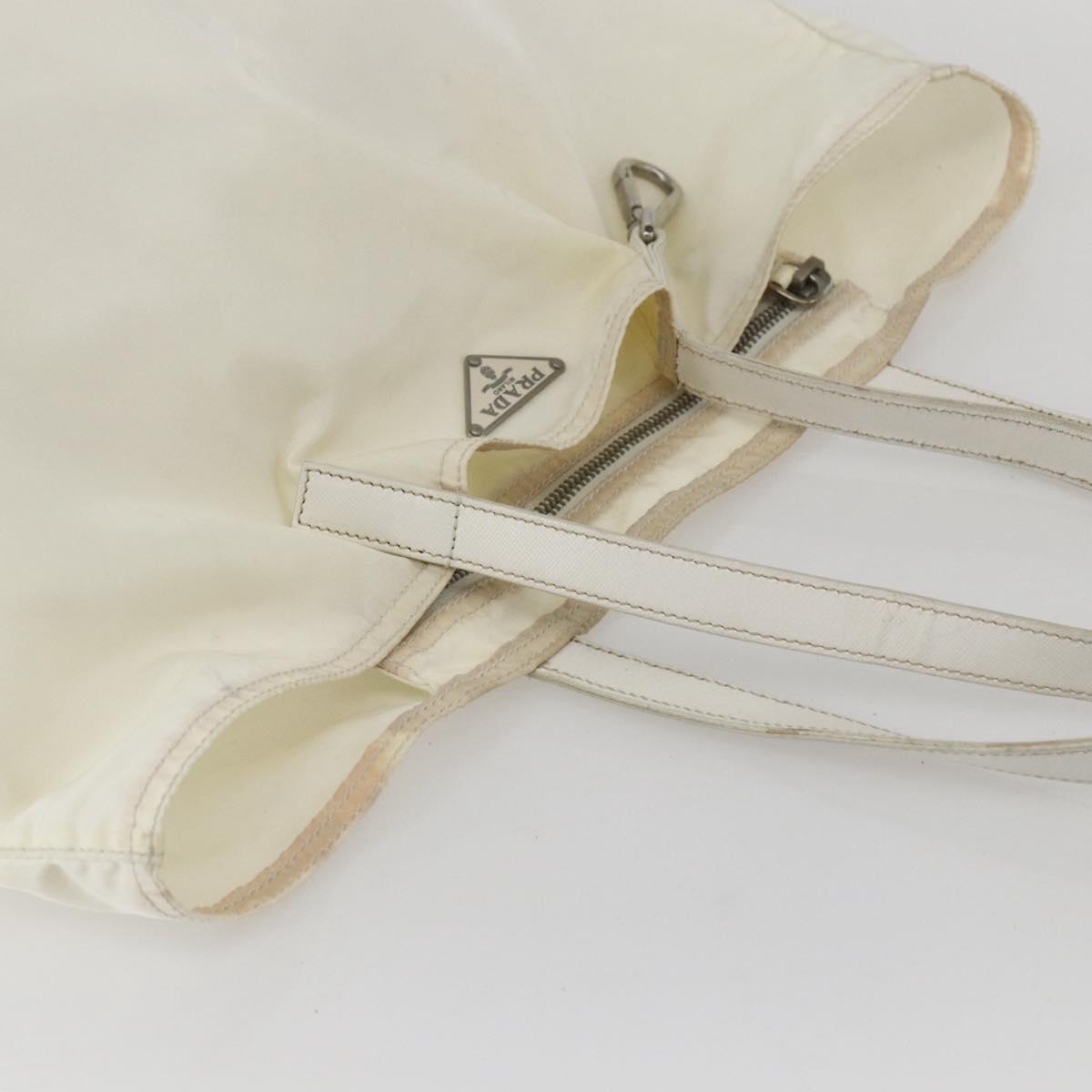 PRADA Tote Bag Nylon White Silver Auth ka1005