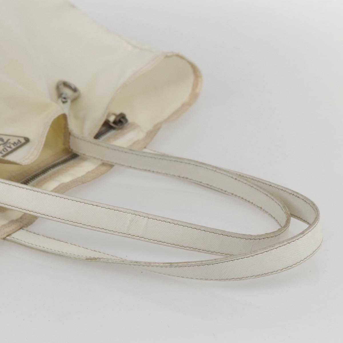 PRADA Tote Bag Nylon White Silver Auth ka1005