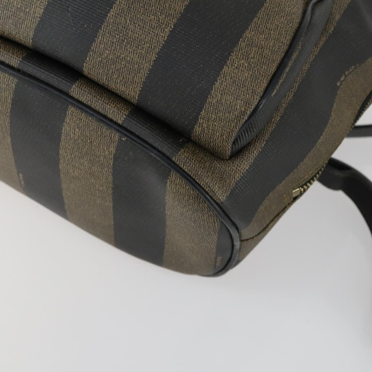 FENDI Pecan Canvas Backpack PVC Brown Black gold Auth ka1008