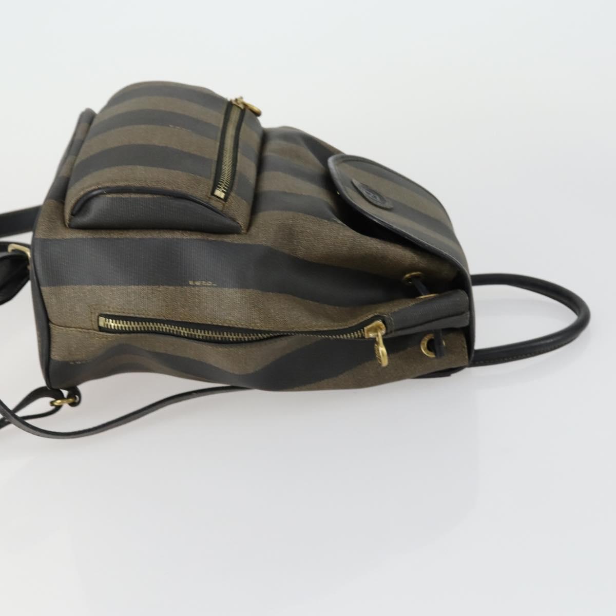 FENDI Pecan Canvas Backpack PVC Brown Black gold Auth ka1008