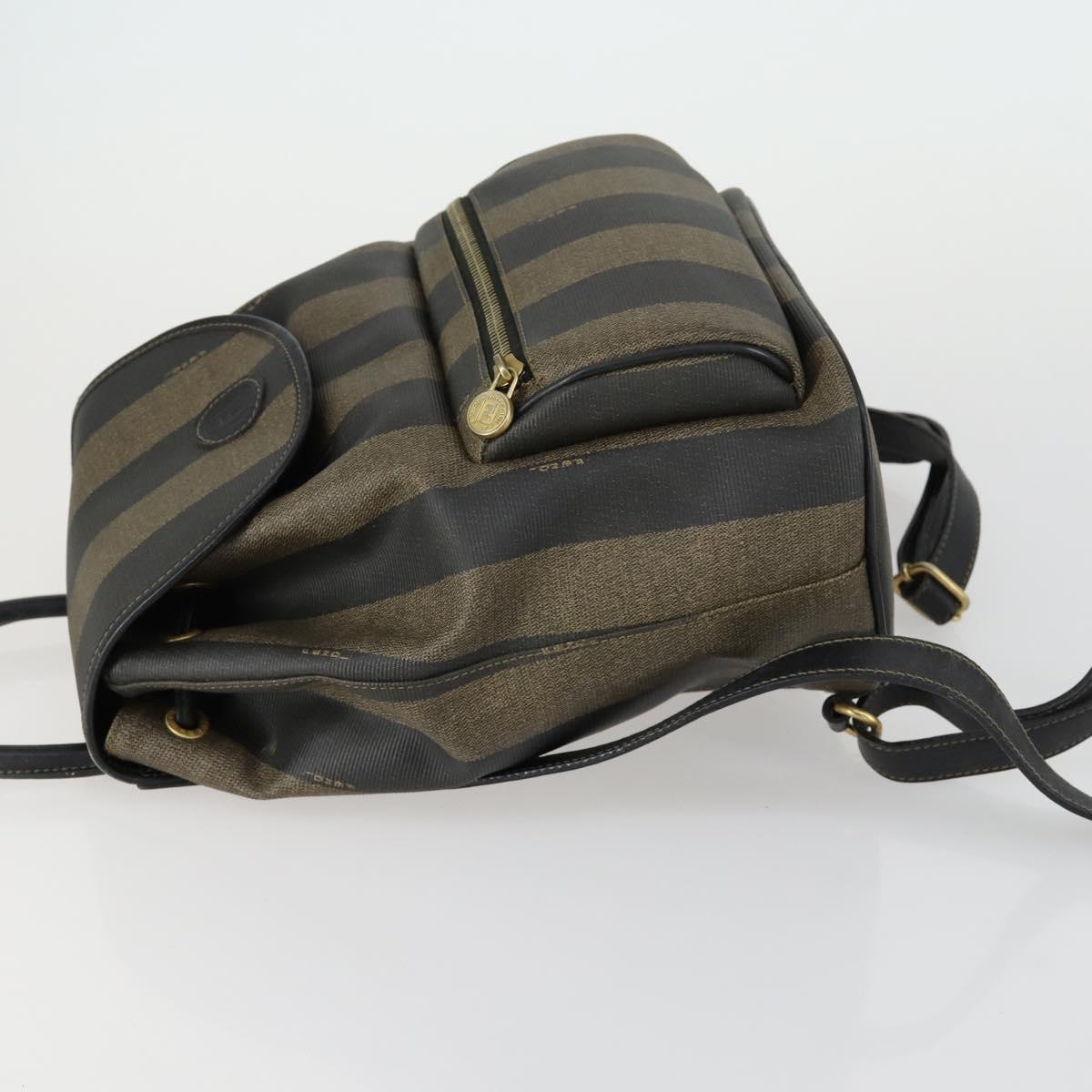 FENDI Pecan Canvas Backpack PVC Brown Black gold Auth ka1008