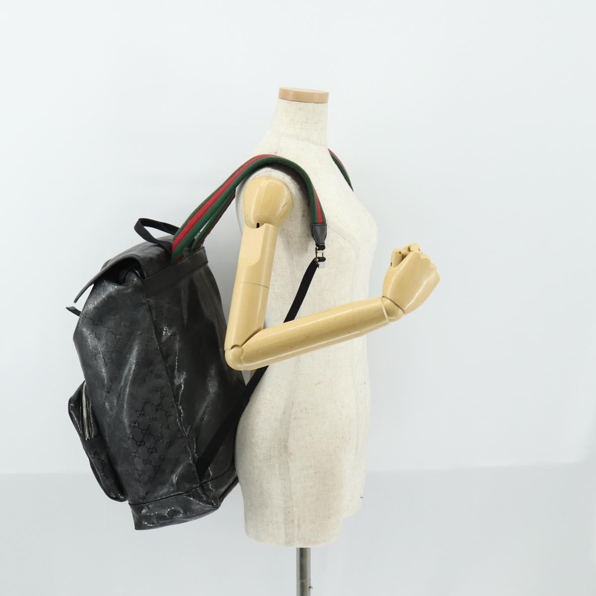 GUCCI GG Implementation Web Sherry Line Backpack Black Silver 347984 Auth ka1009