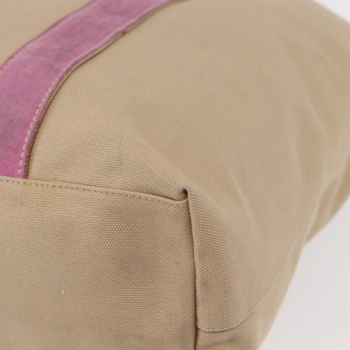 PRADA Tote Bag Canvas Beige Silver Auth ka101