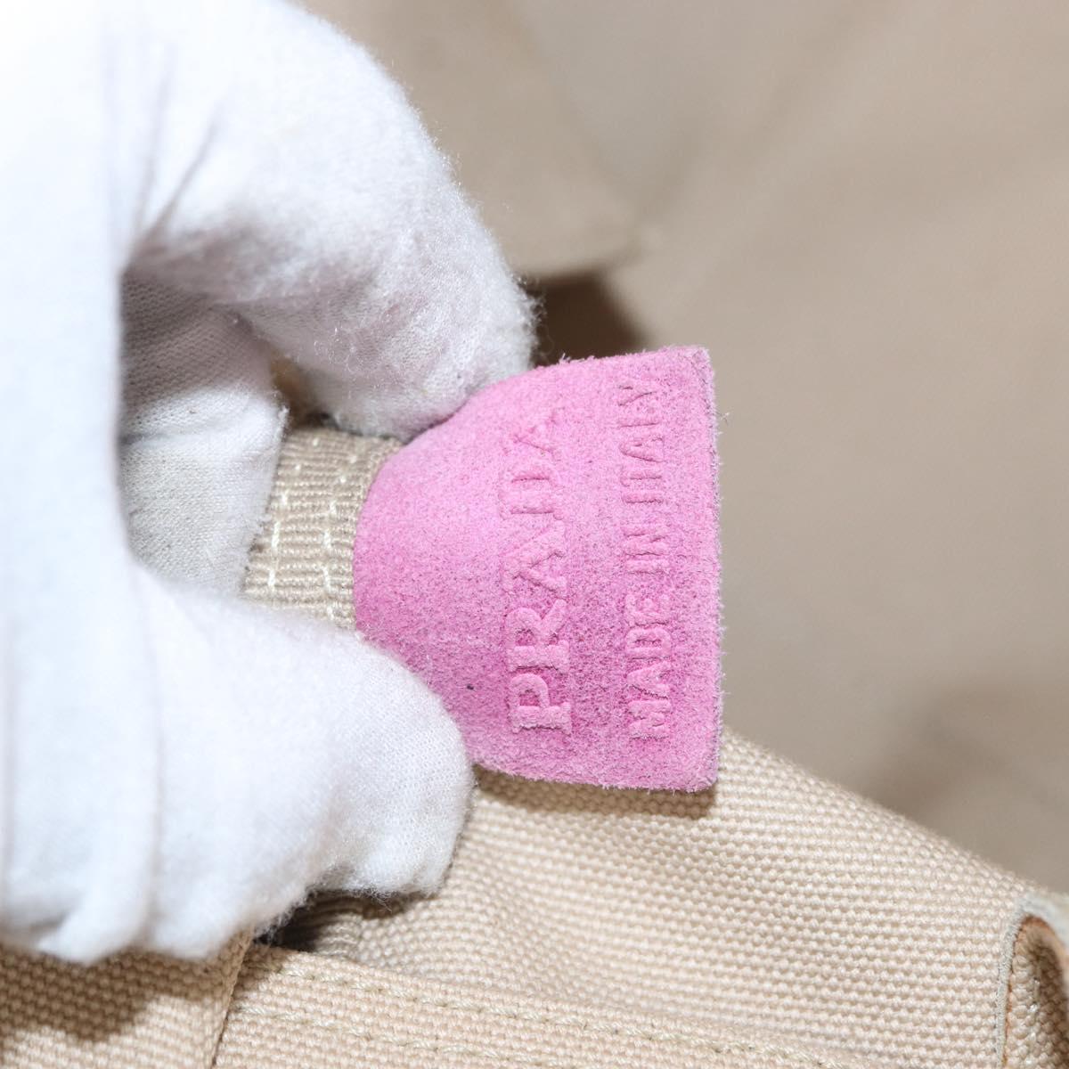 PRADA Tote Bag Canvas Beige Silver Auth ka101