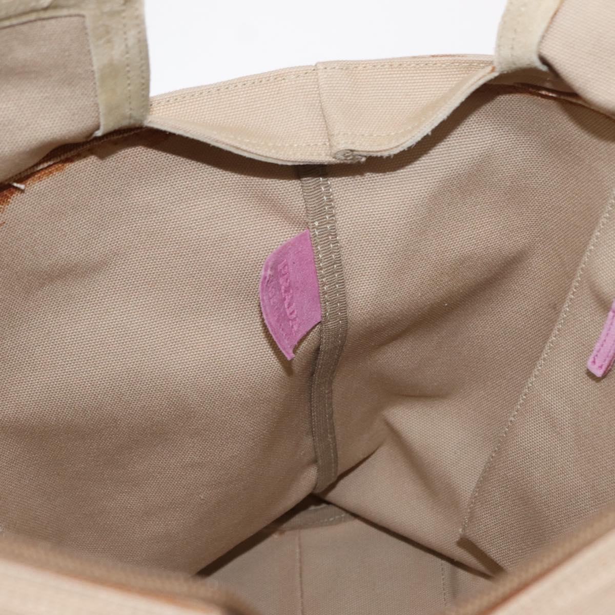 PRADA Tote Bag Canvas Beige Silver Auth ka101