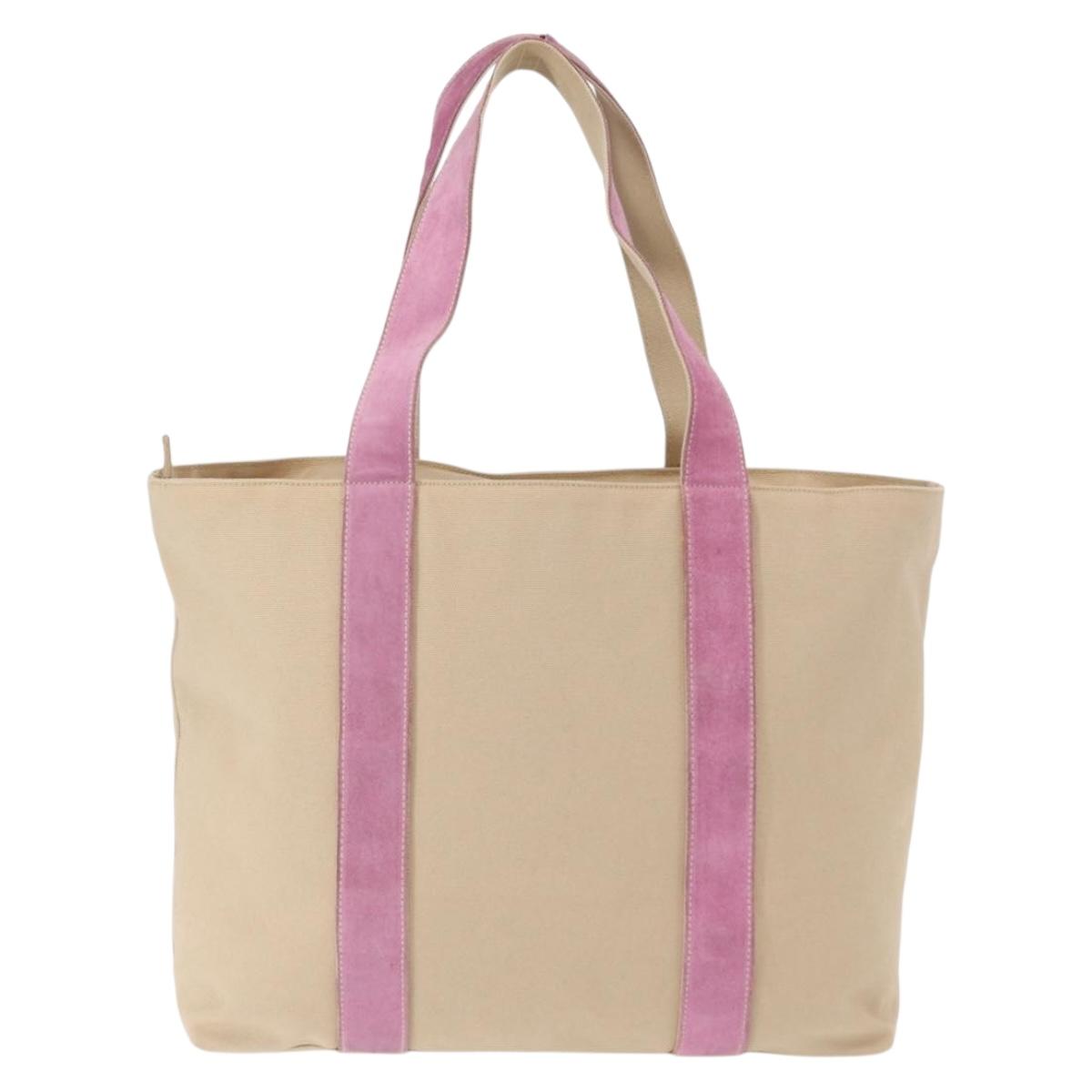 PRADA Tote Bag Canvas Beige Silver Auth ka101