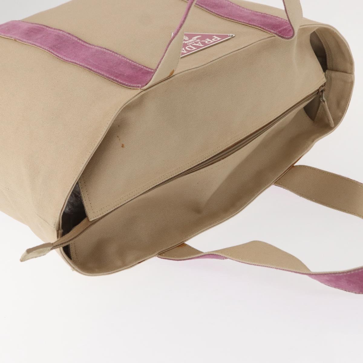 PRADA Tote Bag Canvas Beige Silver Auth ka101
