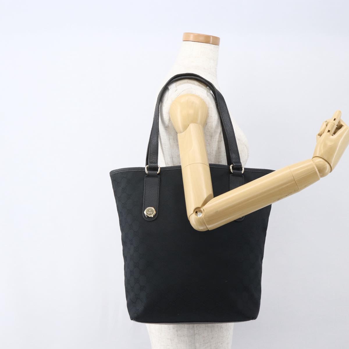 GUCCI GG Canvas Tote Bag Black Gold 153009 Auth ka1012