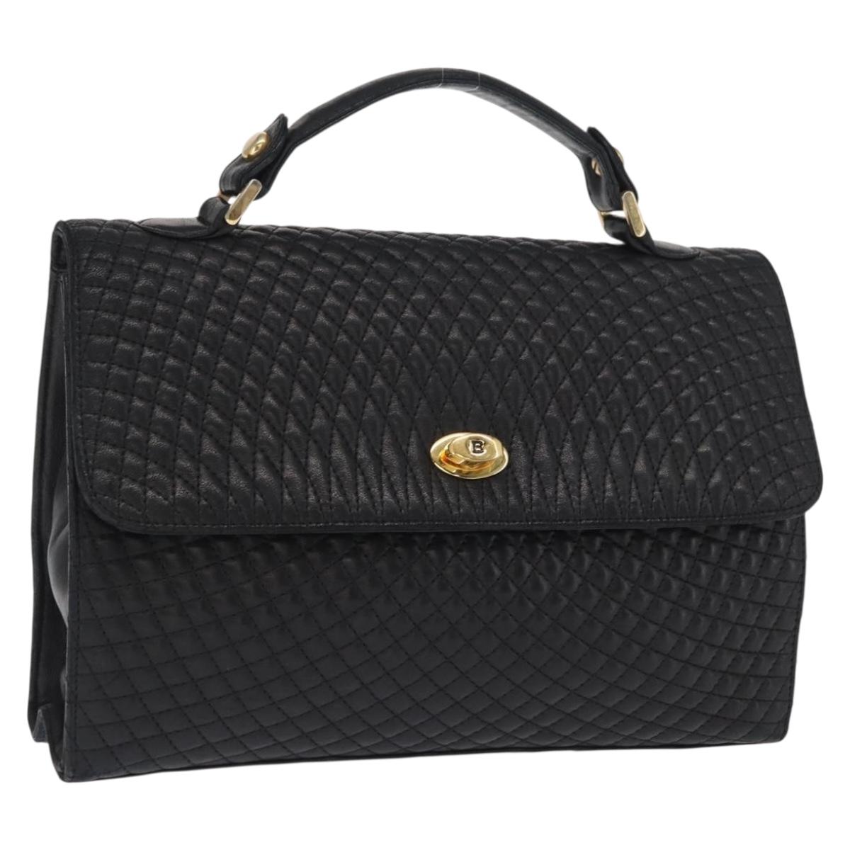 BALLY Hand Bag Leather Black Gold Auth ka1020