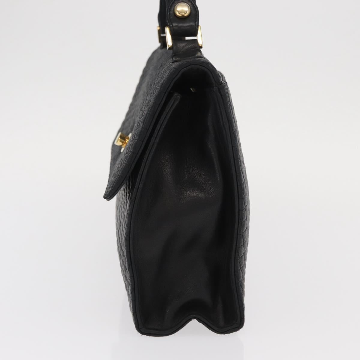 BALLY Hand Bag Leather Black Gold Auth ka1020