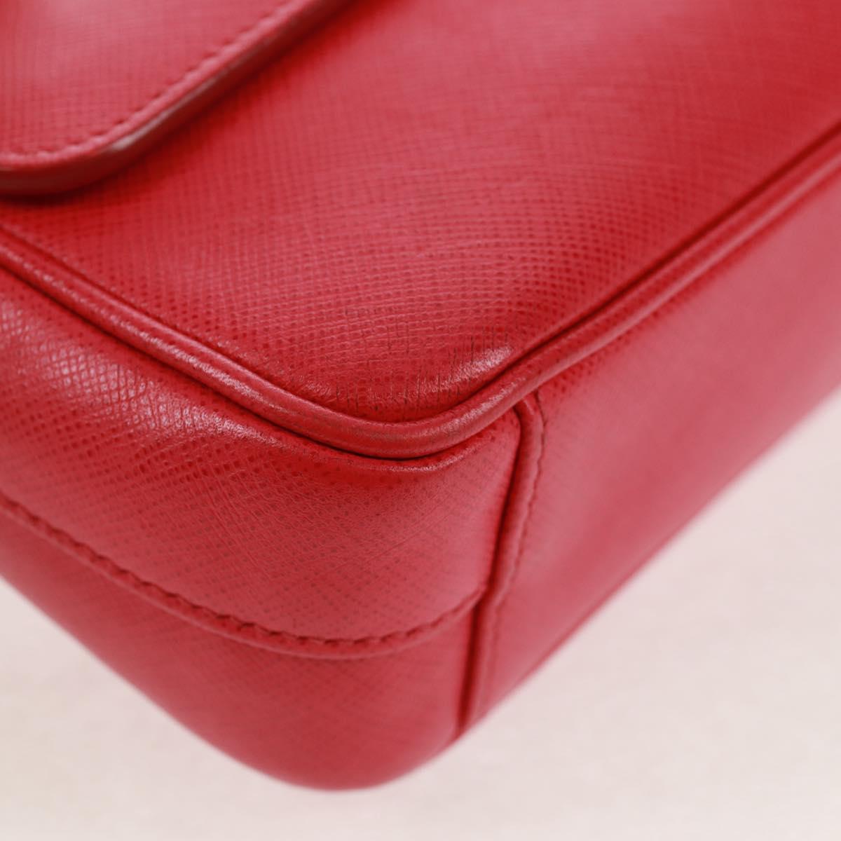 PRADA Chain Shoulder Bag Safiano leather Red Silver Auth ka1025V