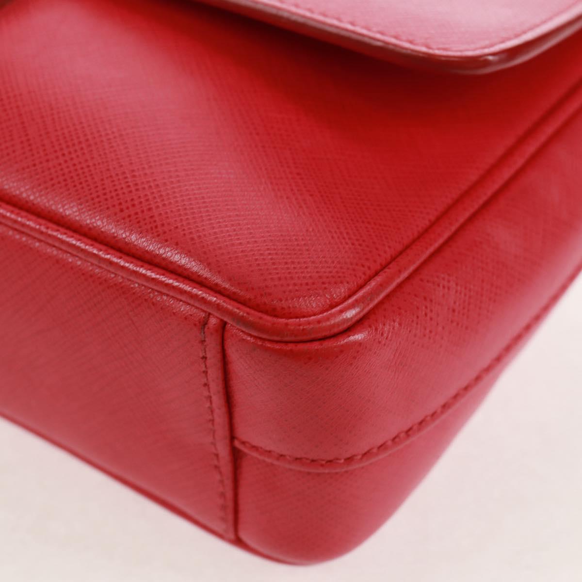 PRADA Chain Shoulder Bag Safiano leather Red Silver Auth ka1025V