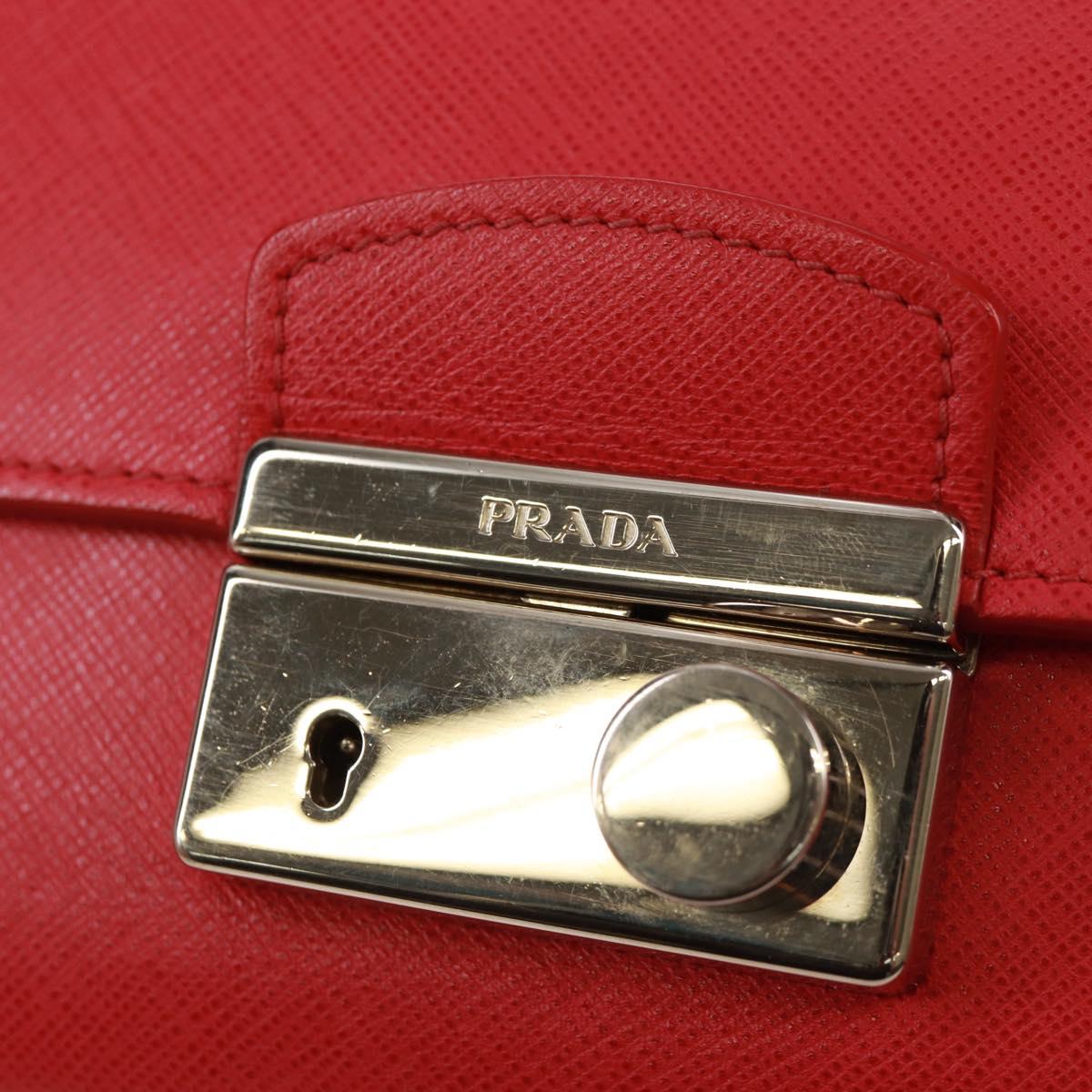 PRADA Chain Shoulder Bag Safiano leather Red Silver Auth ka1025V